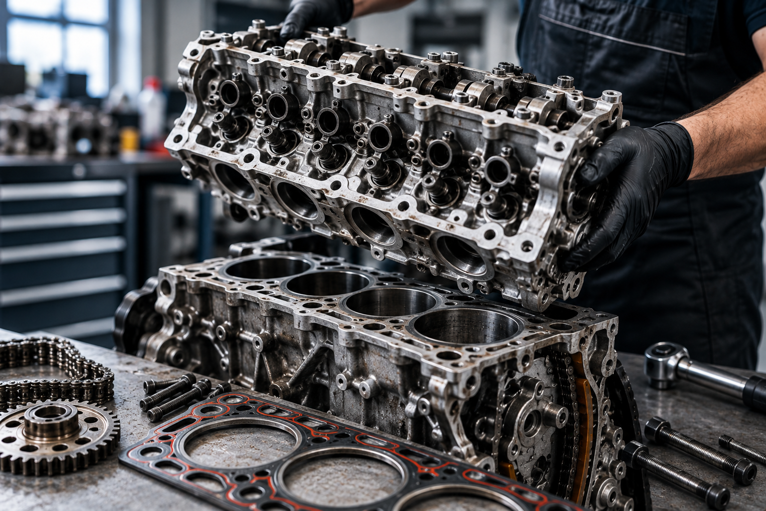 Reparatur der Zylinderkopfdichtung in einer Kfz-Werkstatt